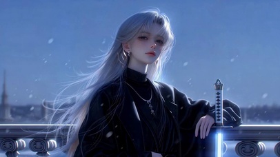 银发酷飒冷艳黑衣美少女
