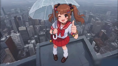 像素风-高楼上无畏风雨的萝莉