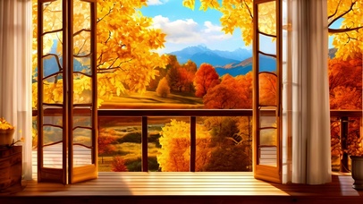 秋日窗外的枫林美景