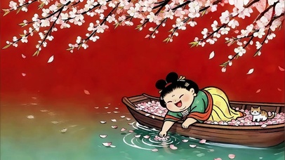 满船花瓣嬉水声