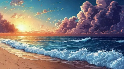 渐变浪漫海浪云层落日