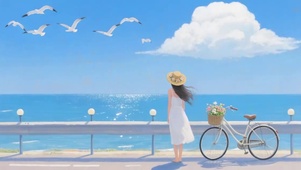 海边的少女插画