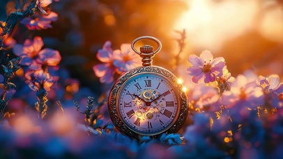 紫色黄昏森林花海钟表