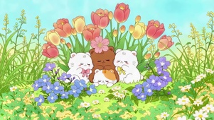 郁金香下的午睡小熊一家