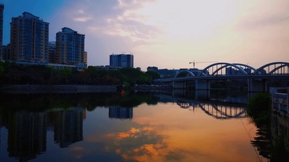 4k日落晚霞倒影