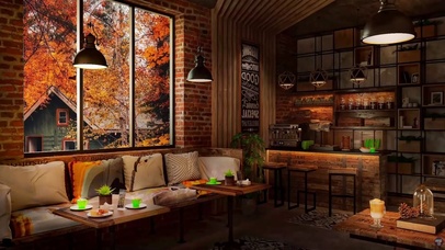 舒适的秋季咖啡厅氛围