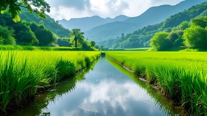 绿色山水稻田