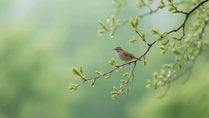 绿芽枝头小鸟