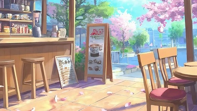 樱花树木窗外咖啡店带鱼屏