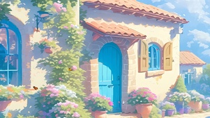 护眼蓝天白云花草树木带鱼屏