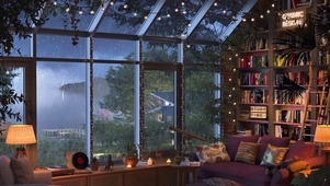 雨夜玻璃窗卧室
