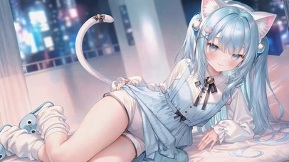 蓝发猫耳二次元软萌少女