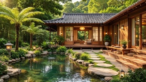 日式木屋庭院池塘