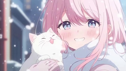 粉红少女与猫猫