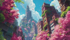 仰望春日绚丽城市街景