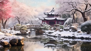 雪中古亭美景