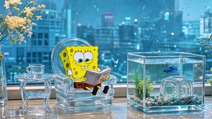 雨天看书的海绵宝宝