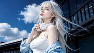 蓝天下银发美女