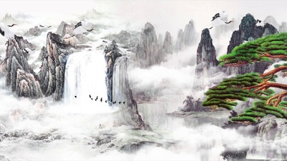 4k大气山水画高山流水