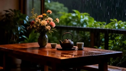 窗外雨天带鱼屏
