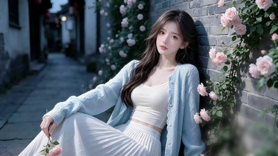 唯美治愈蔷薇花墙清纯少女