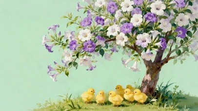 鲜花树下小鸡仔