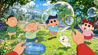 蜡笔小新春日公园吹泡泡