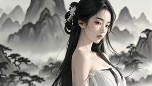 水墨画背景美女