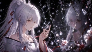 碎镜前的银发美少女绯雪