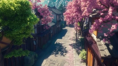 春日阳光静谧小镇街道