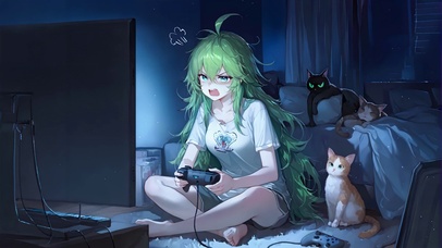 熬夜打游戏女孩