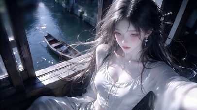 江南水乡窗棂温柔少女