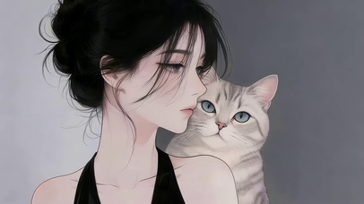 清纯风女孩和猫咪