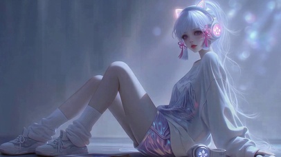 赛博风银发猫耳美少女