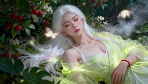 林间闪光白发美少女