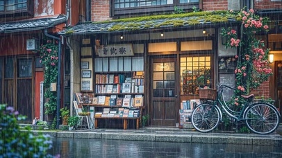 【雨景】雨中的小书店