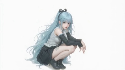 清纯可爱蓝色长发美少女