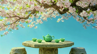 中式仙境，花下品茗