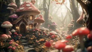 森林午后可爱蘑菇小屋