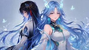 蓝发双美少女