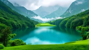 绿色护眼山水湖泊