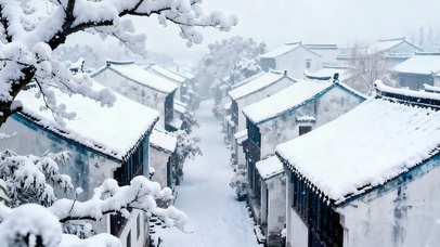 房屋雪景树木