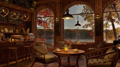 4K秋雨天舒适咖啡店