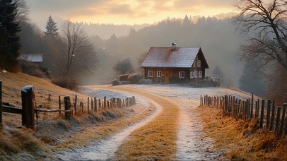 冬日云雾山顶小径