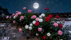 夜晚月色月季花