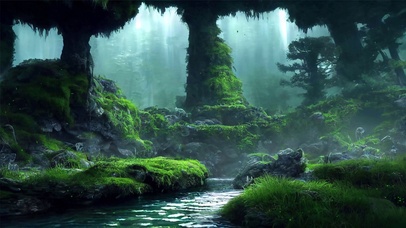 护眼洞穴溪流雾气