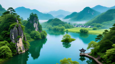 绿色护眼山水湖泊