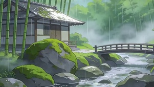 雨天竹林带鱼屏