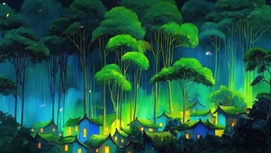 护眼绿景树木萤火虫