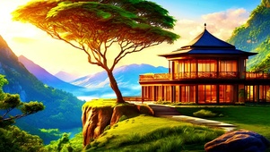 山中的树木和建筑